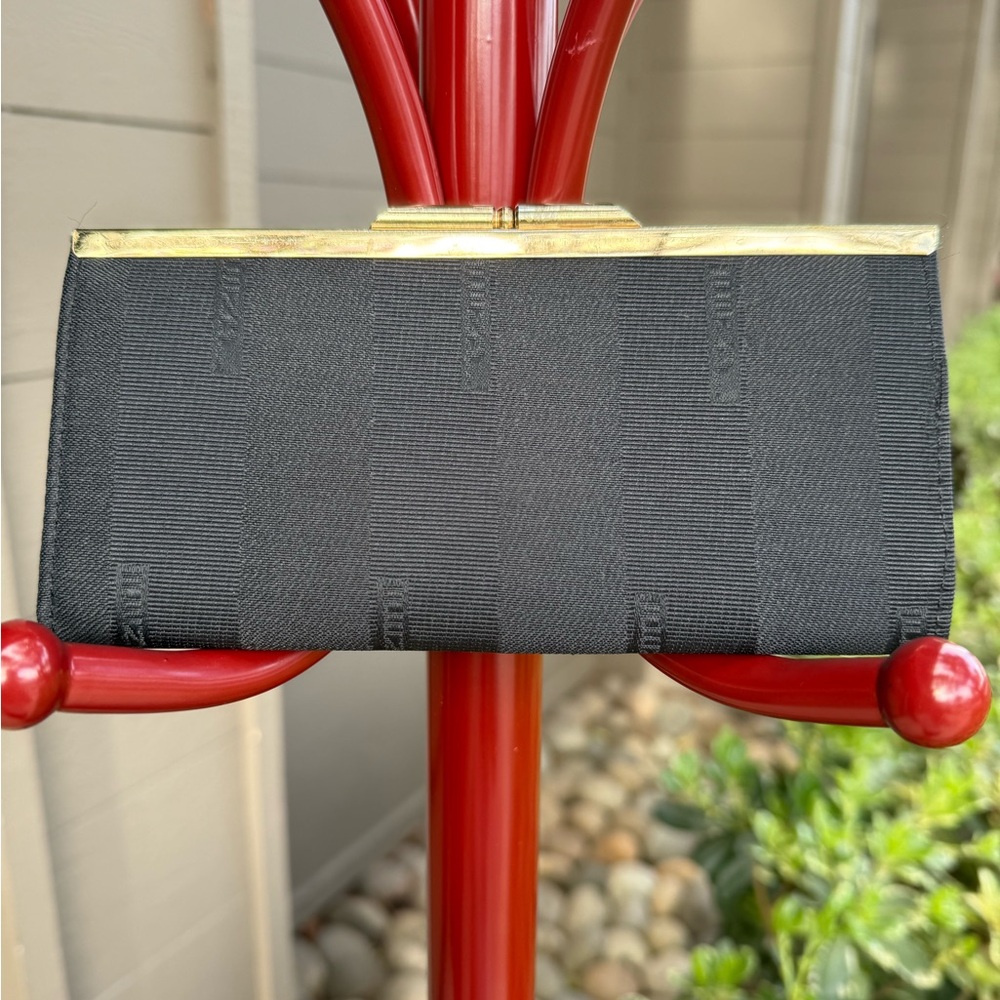 Luiza Black Textured Fabric Clutch with Gold Frame by Luiza